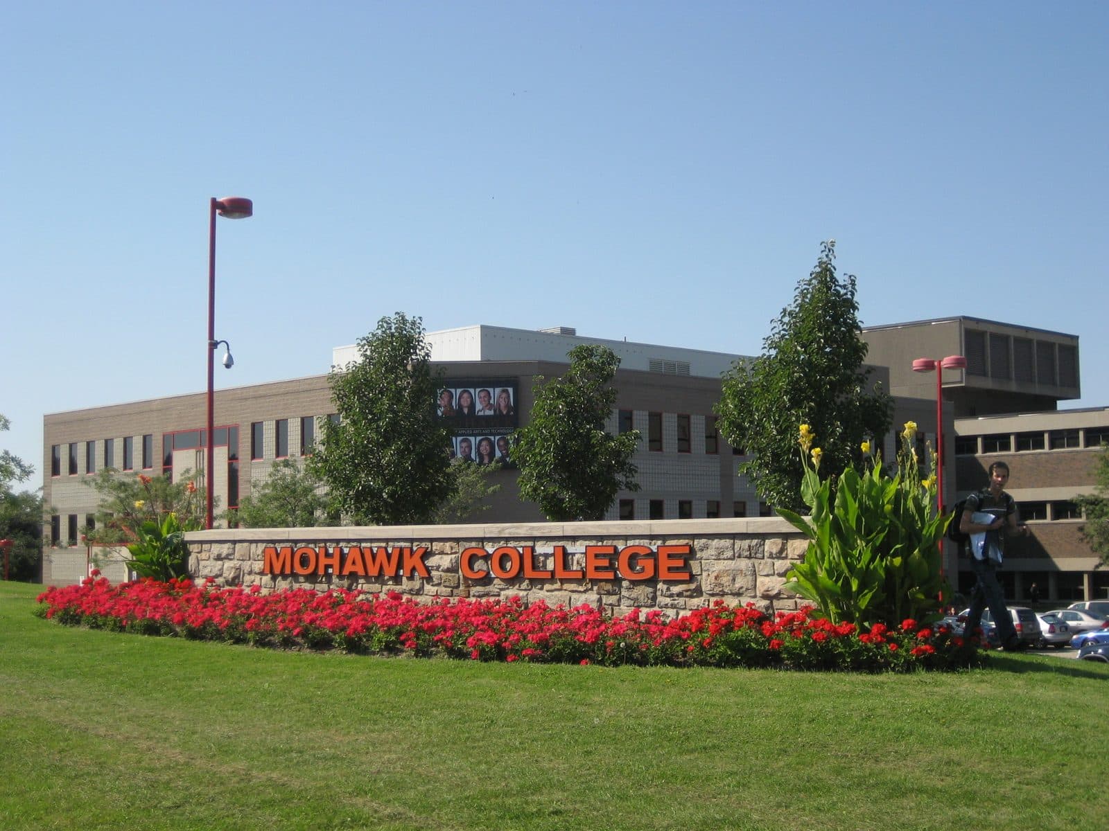 Mohawk College Fennell campus facade and landscaped entrance in 2008
