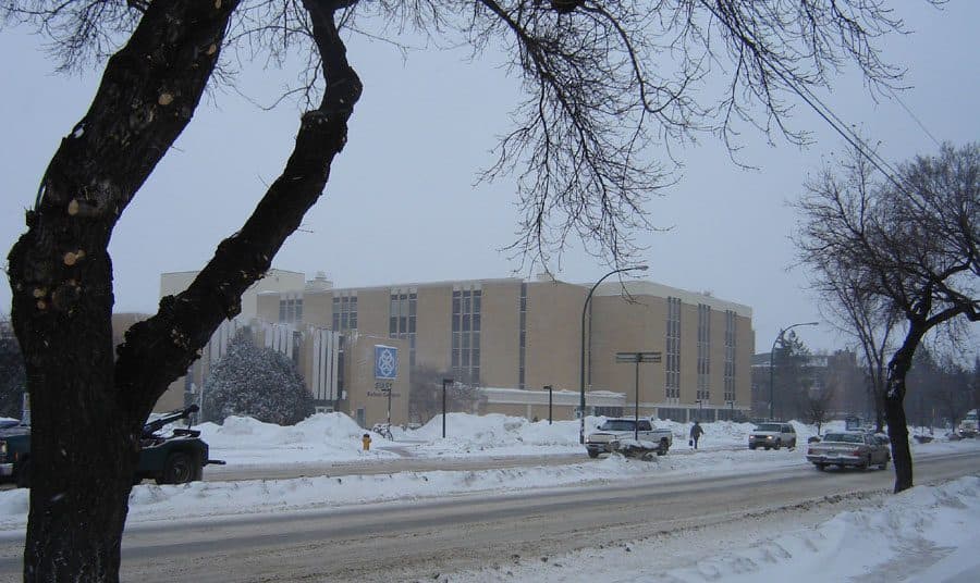 Historic 2007 SIAST Saskatoon campus building in winter