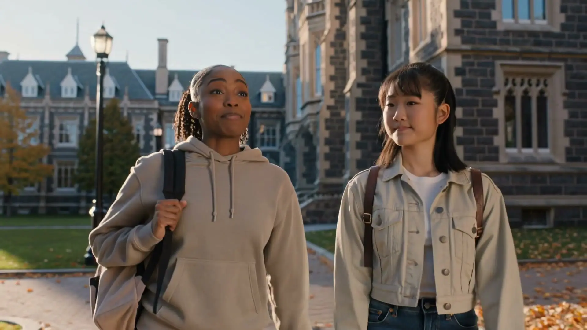 Two students walking through a Canadian university campus